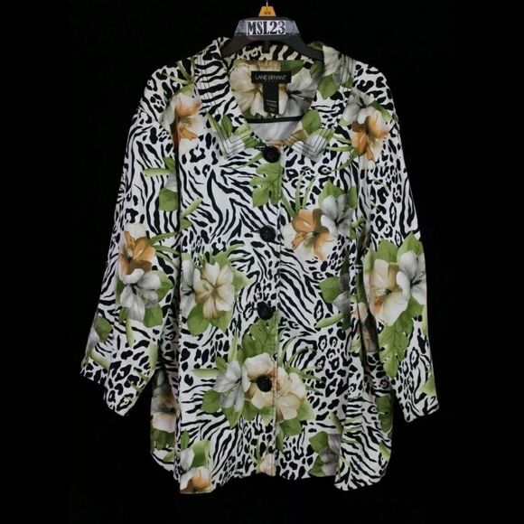 LANE BRYANT LEOPARD FLORAL PRINT JACKET PLUS SZ 26/28W MULTICOLORED - Picture 4 of 8